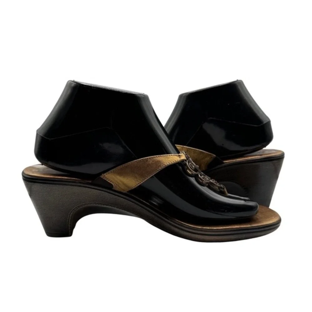 A. Giannetti Women 9 Floral Bronze Embellished Thong Baby Heel Sandals Retro
